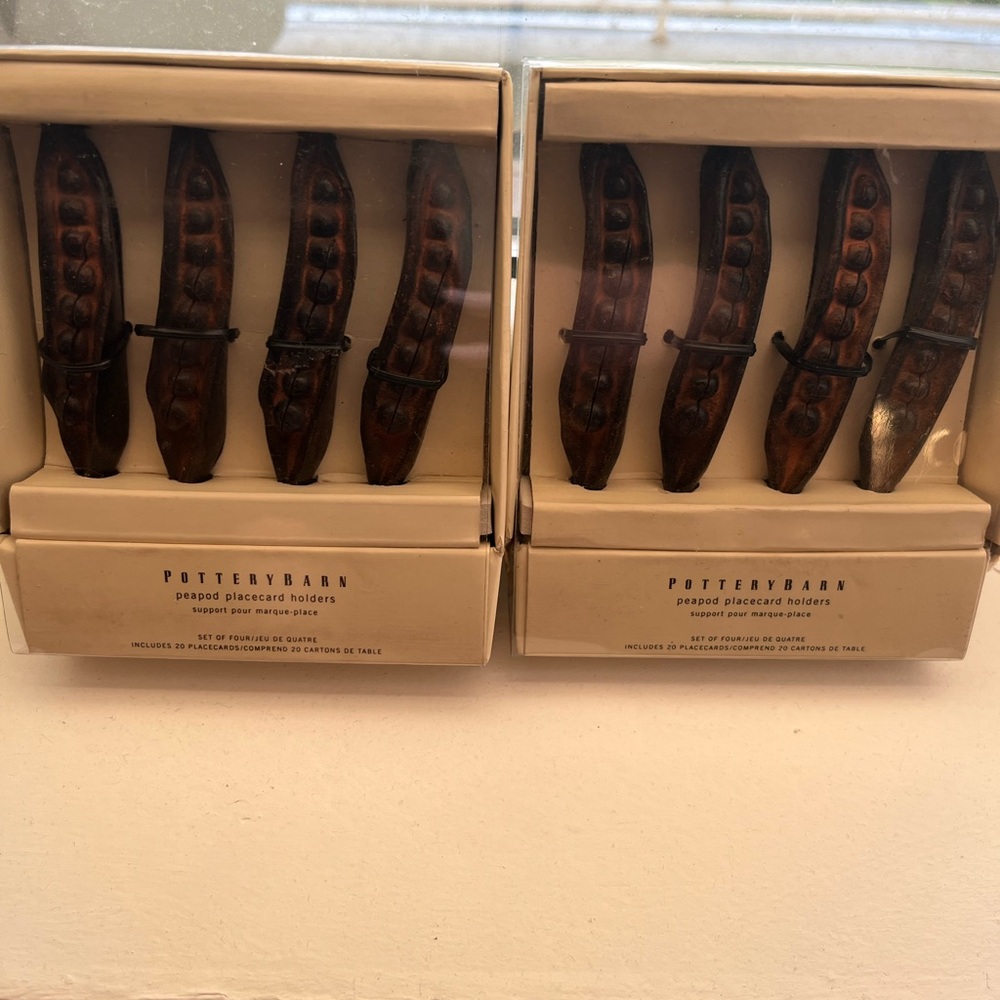 Pottery Barn Dark Brown Peapod Placecard Holders Set. Cast iron